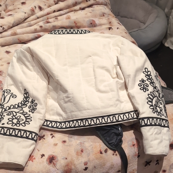 Mango Black and Cream Embroidered Bomber Jacket - Picture 3 of 4